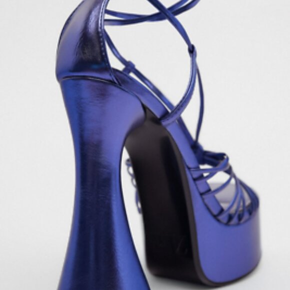ZARA Metallic Blue Platform High Heel Sandals | Size EUR 40 US 9 - Picture 3 of 11